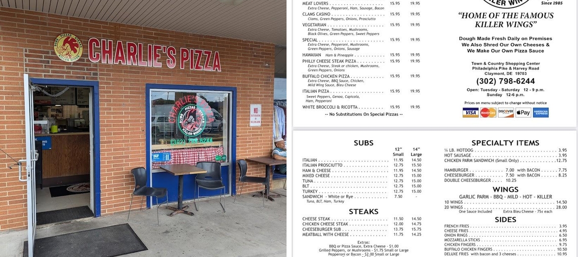 Charlie's Pizza Menu