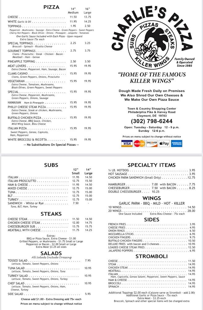 Charlie's Pizza Menu image 1